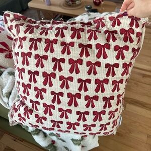 Festive Red Bow Pillow